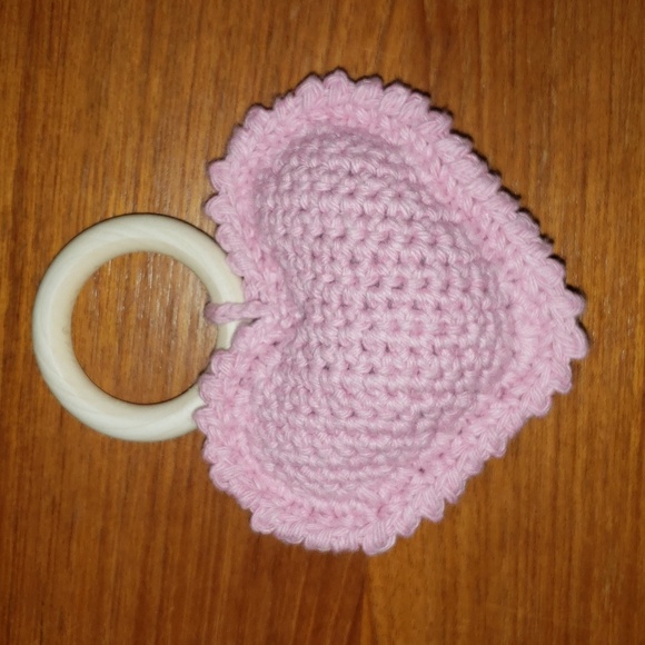 Crochet Heart Teething Rattle - Picture 2 of 6